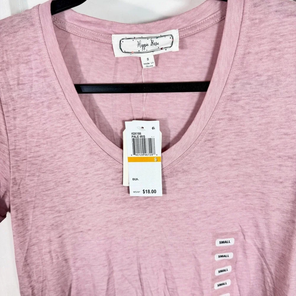 Hippie Rose Womens Small V Neck Cuffed Sleeve T Shirt Pale Iris Heathered - Picture 7 of 11